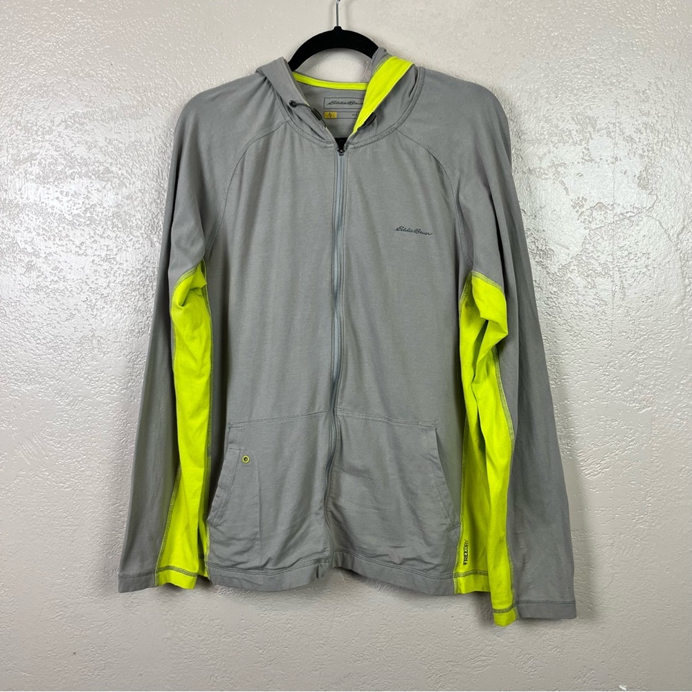 Eddie Bauer active Free Dry Men Hoddie Full Zip Sweater Size L  Color Gray/Green - Picture 5 of 11